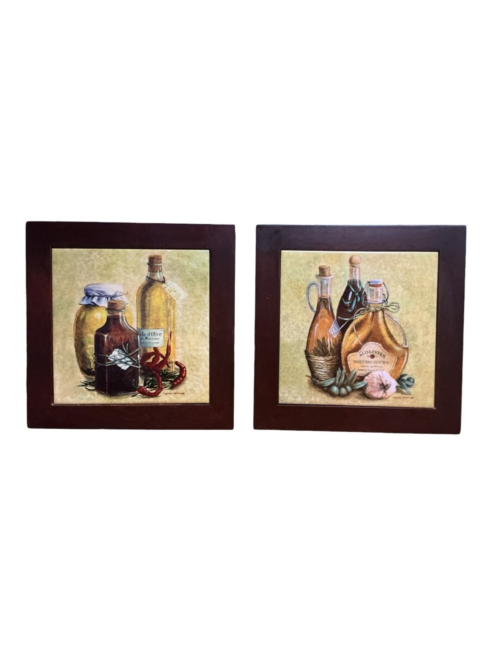 💟Vintage Set of 2 Framed Tuscan Kitchen Wall Art Prints 8x8 S3
